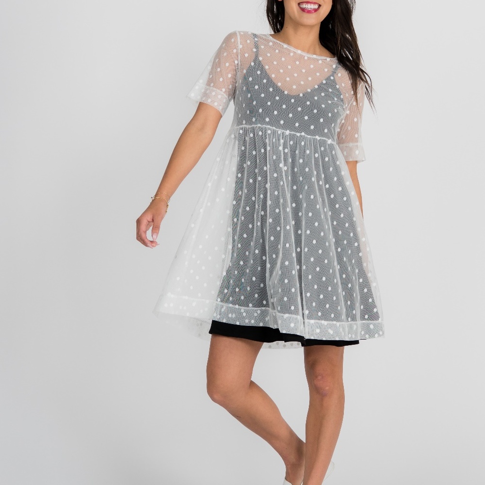 Short Mesh Easy Dress White Dot